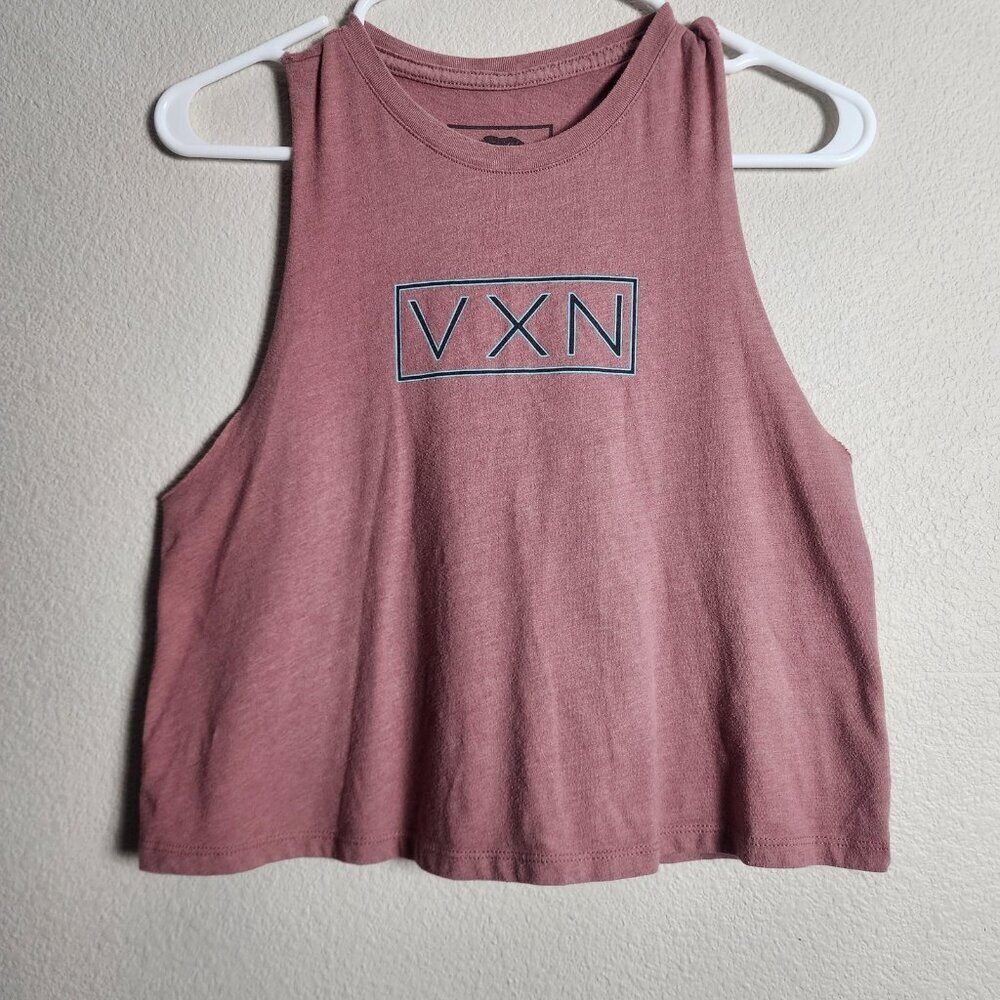 Vixxon Shirt Womens Medium Pink VXN Logo Muscle Tank Crop Top Racerback Graphic